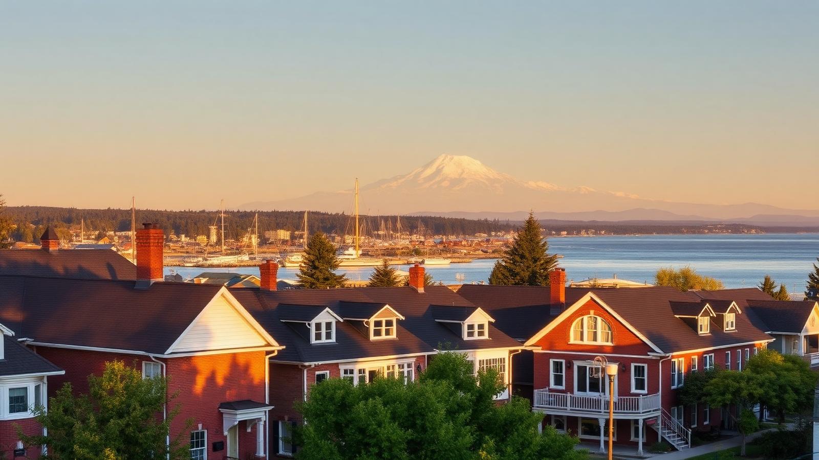 Bellingham mortgage broker — Fairhaven historic district with Bellingham Bay and Mount Baker in Whatcom County, Washington