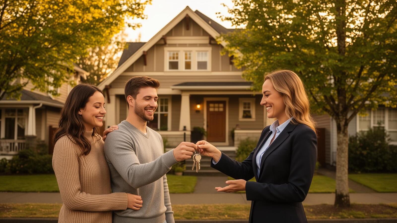 Family receiving house keys