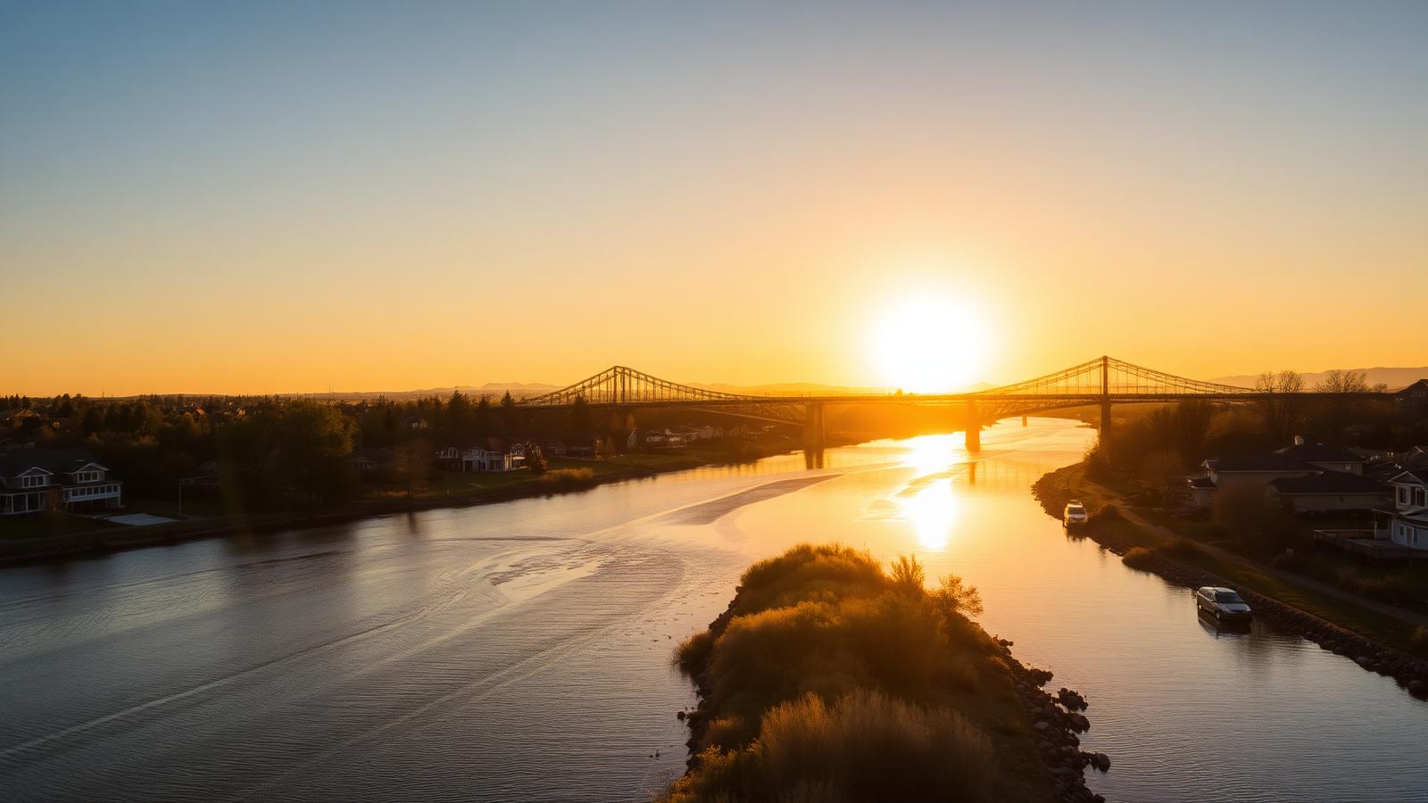 Kennewick mortgage broker — Tri-Cities Columbia River with Cable Bridge and suburban homes in Benton County, Washington