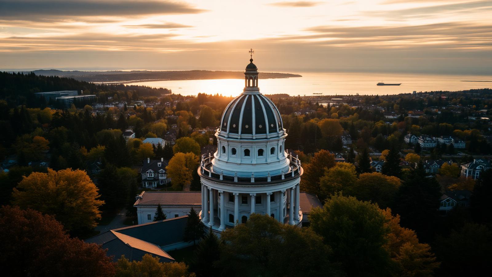 Olympia mortgage broker — Washington State Capitol dome with Puget Sound and surrounding neighborhoods in Thurston County